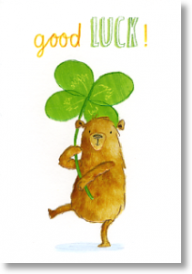 Bear With Four-leaf Clover, Good Luck Card