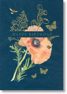 Bees and Poppy, Birthday Card for Her