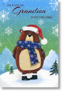 Brown Bear, Cute Grandson Christmas Card