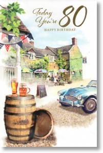 Country Pub, Traditional 80th Birthday Card