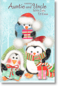 Penguin Trio, Auntie and Uncle Cute Christmas Card