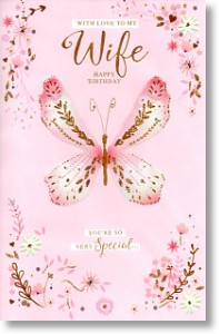 Pink Butterfly, Wife Birthday Card