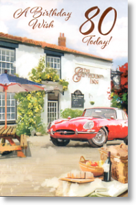 Red Sports Car, Traditional 80th Birthday Card