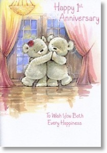 Dancing Teddies, 1st Anniversary Card