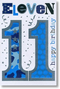 Blue Eleven, 11th Birthday Card