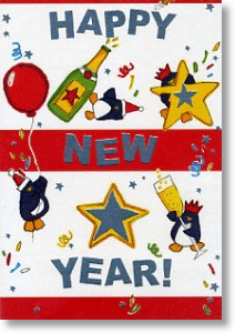 Celebrating Penguins, New Year Card